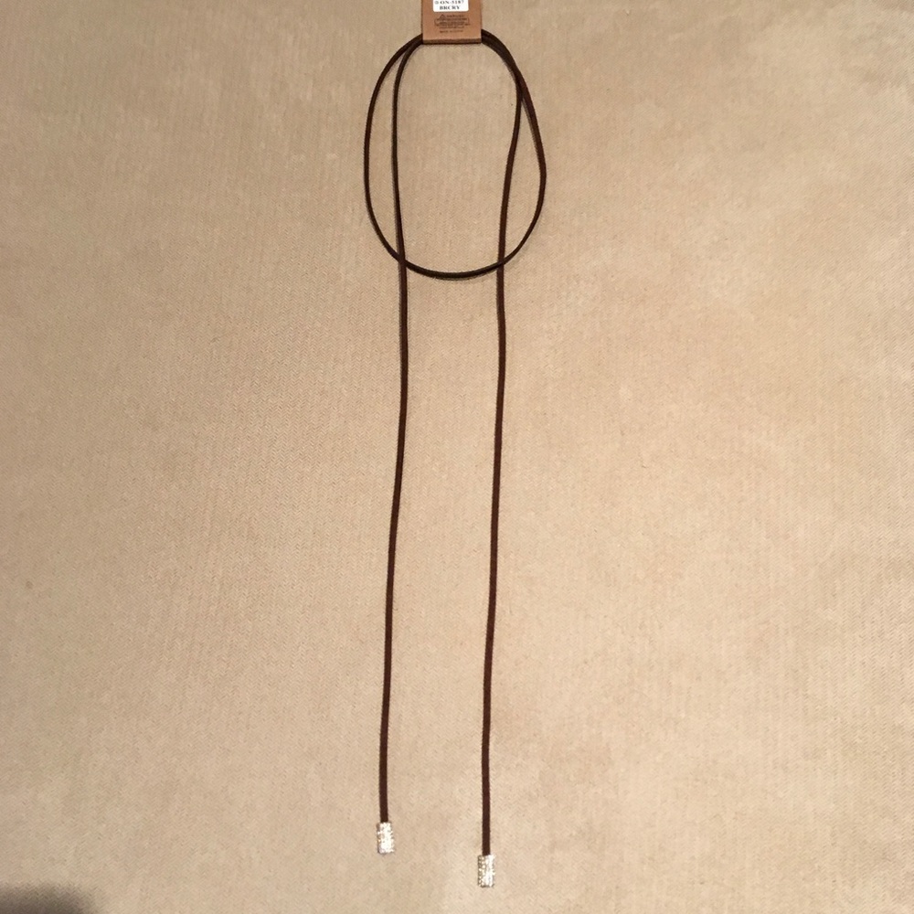 NEW LARIAT LEATHER and CUBIC ZIRCONIA CRYSTAL ENDS NECKLACE - Picture 5 of 13